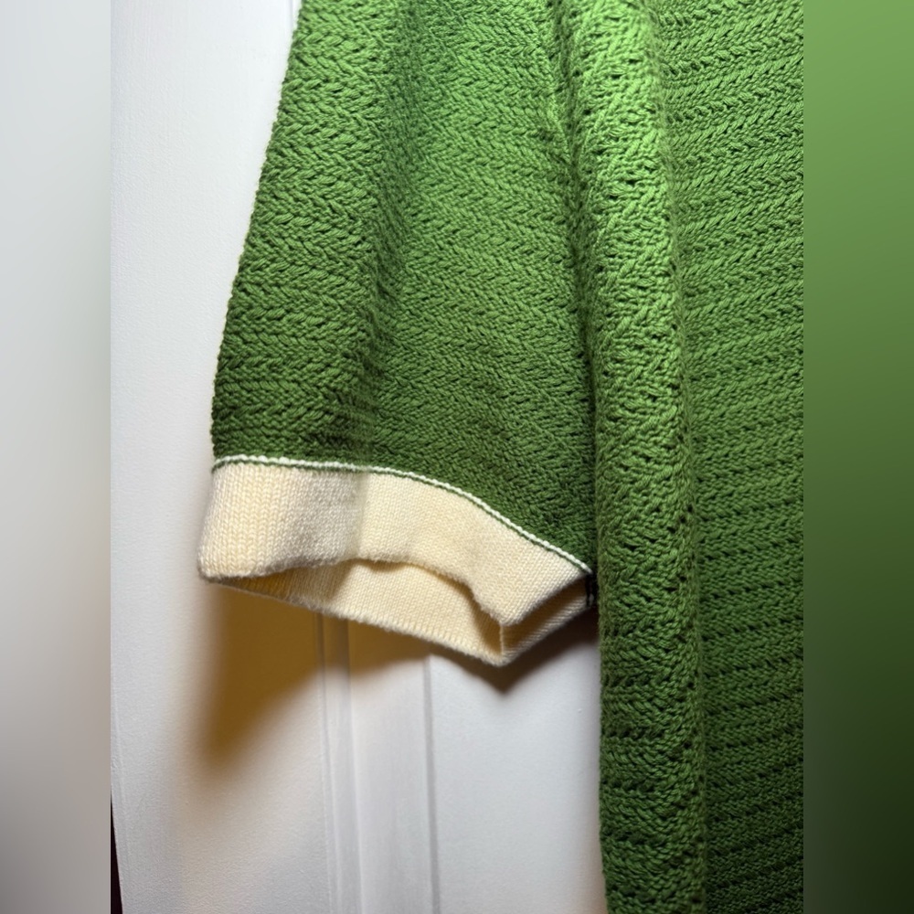 Oxknit Green Ivory Collared SS Sweater 4XL Plus NWT 60’s 70’s Retro 100% Cotton - Picture 3 of 9